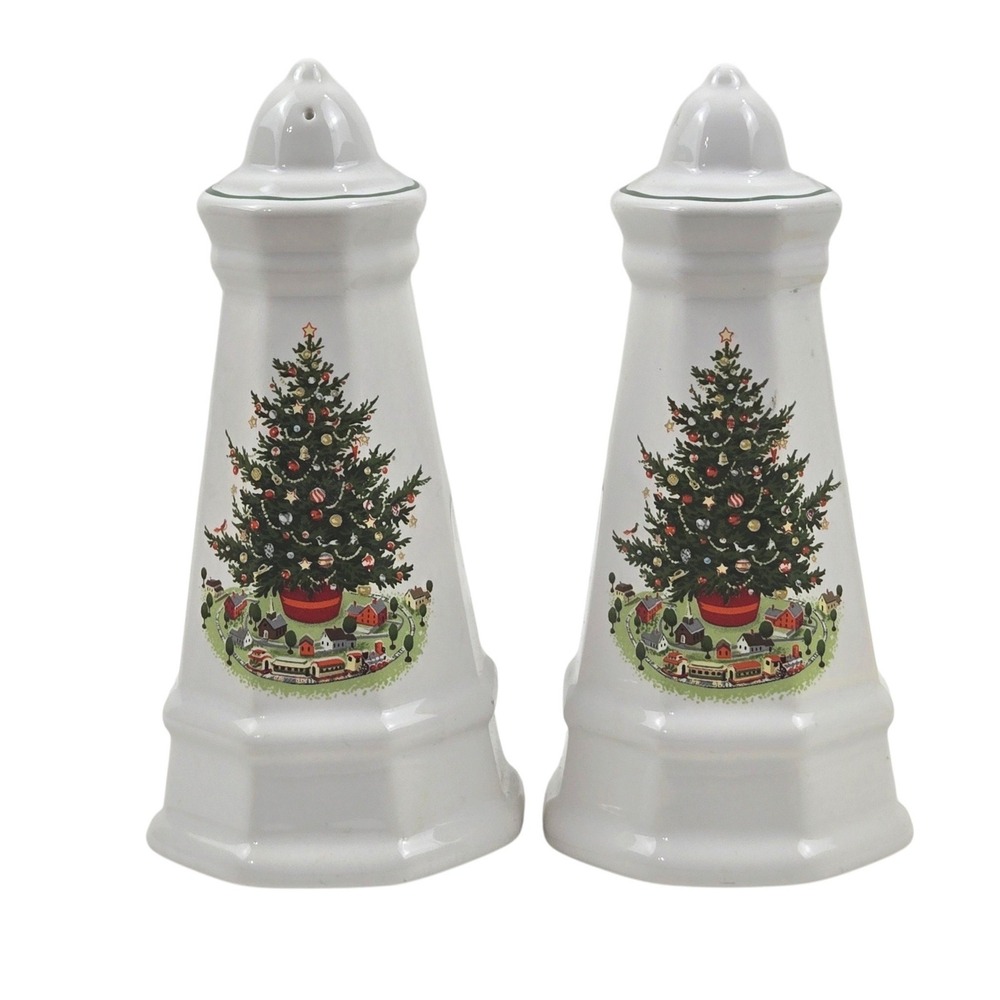 Vtg Pfaltzgraff Christmas Heritage 6" Salt & Pepper Set w New Stoppers MINT